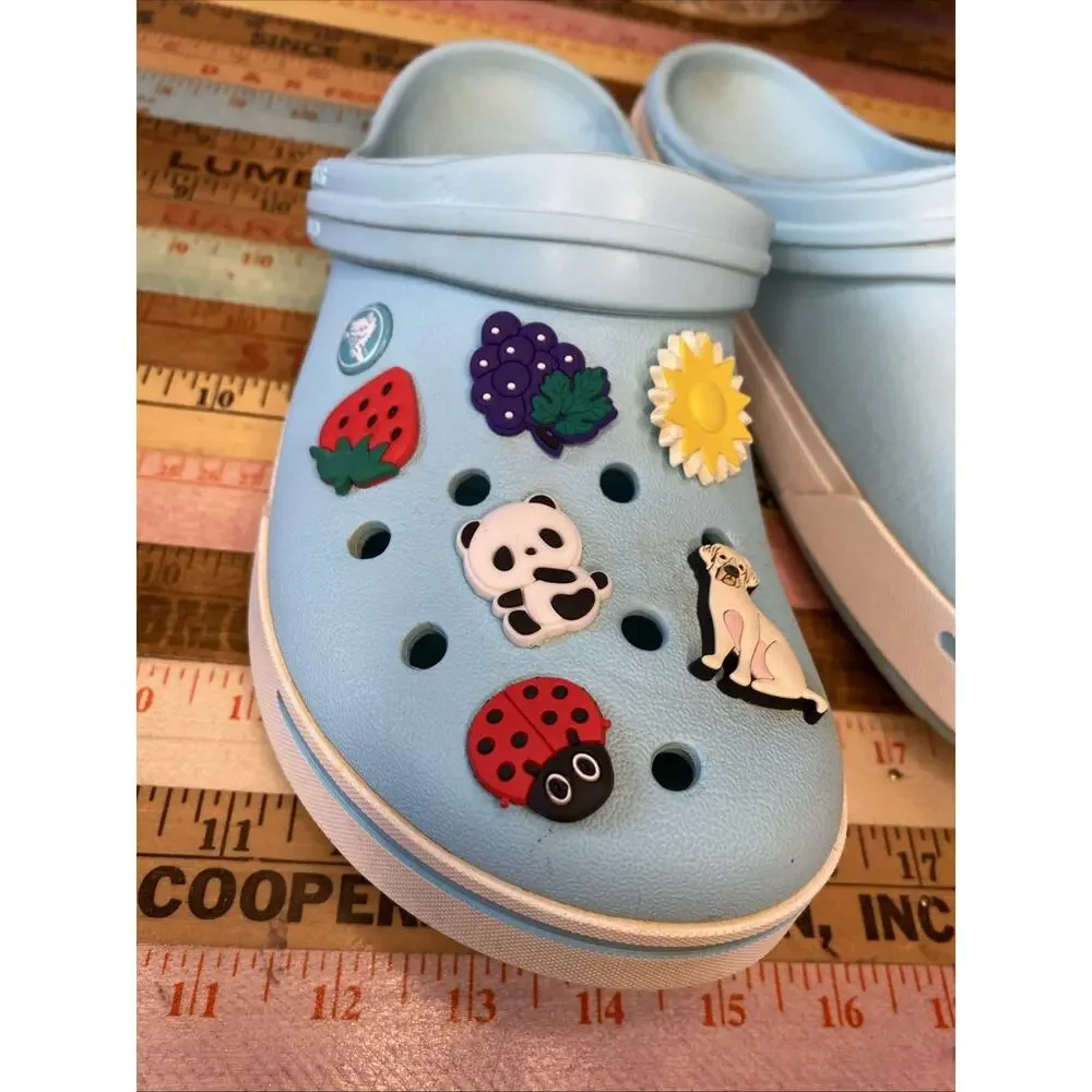 CROCS Crocband II Women's Size 10 Mens 8 Ice Blue White Clog w/ Jibbits